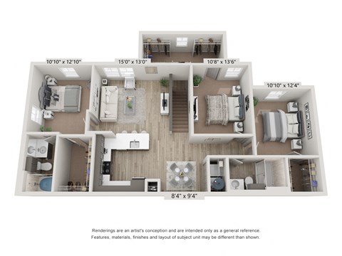 Floor plan for 3 beds, 2 baths, 1319 sqft